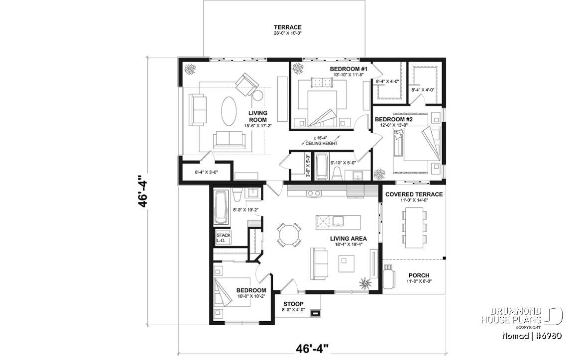 1st level option 1 - Small one bedroom house with attached RV garage, with option to convert RV garage into extra beds/baths - Nomad