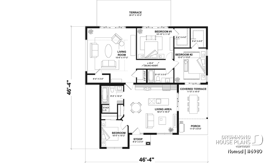 1st level option 1 - Small one bedroom house with attached RV garage, with option to convert RV garage into extra beds/baths - Nomad