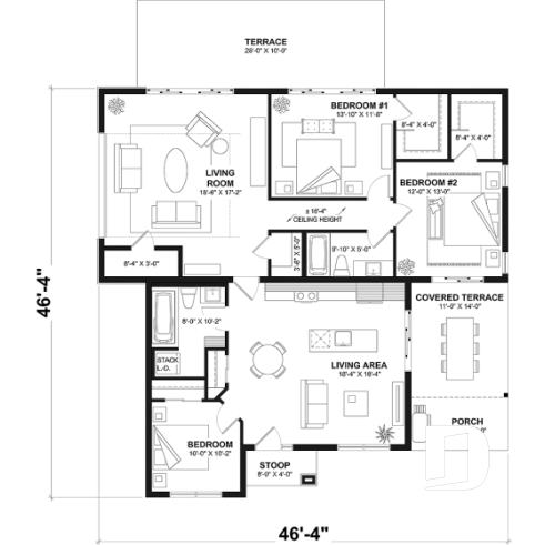1st level option 1 - Small one bedroom house with attached RV garage, with option to convert RV garage into extra beds/baths - Nomad