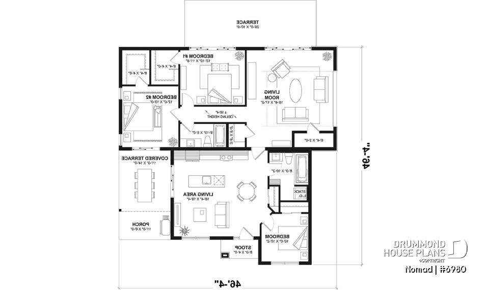 1st level option 1 - Small one bedroom house with attached RV garage, with option to convert RV garage into extra beds/baths - Nomad