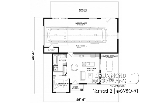 1st level - Farmhouse-style home plan with attached RV garage, and an option offering 2-bedroom, two-story accommodation - Nomad 2