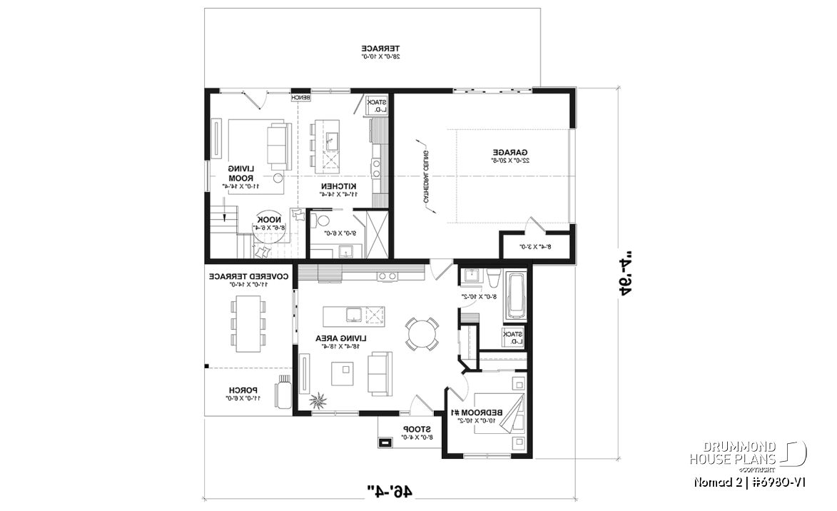 1st level option 1 - Ranch-style home plan with attached RV garage, and an option offering 2-bedroom, two-story accommodation - Nomad 2