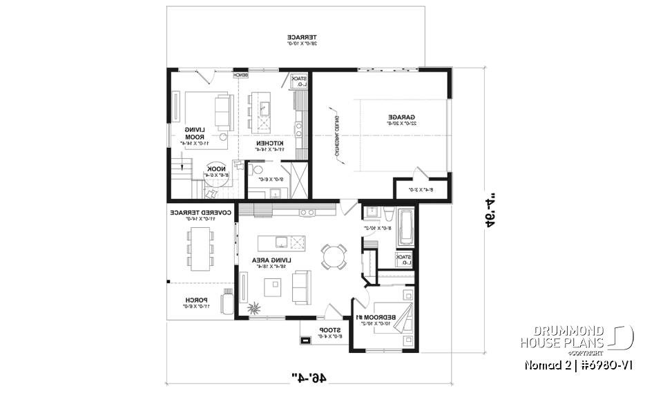 1st level option 1 - Ranch-style home plan with attached RV garage, and an option offering 2-bedroom, two-story accommodation - Nomad 2