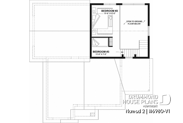 2nd level option 1 - Farmhouse-style home plan with attached RV garage, and an option offering 2-bedroom, two-story accommodation - Nomad 2