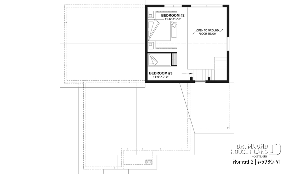 2nd level option 1 - Ranch-style home plan with attached RV garage, and an option offering 2-bedroom, two-story accommodation - Nomad 2