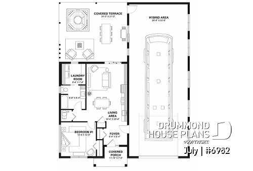 1st level - Small contemporary house w/ attached garage for RV, and one bedroom OR option without garage, with 3 bedrooms - July