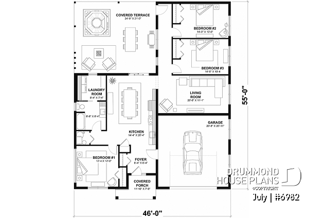 1st level option 1 - Small contemporary house w/ attached garage for RV, and one bedroom OR option without garage, with 3 bedrooms - July