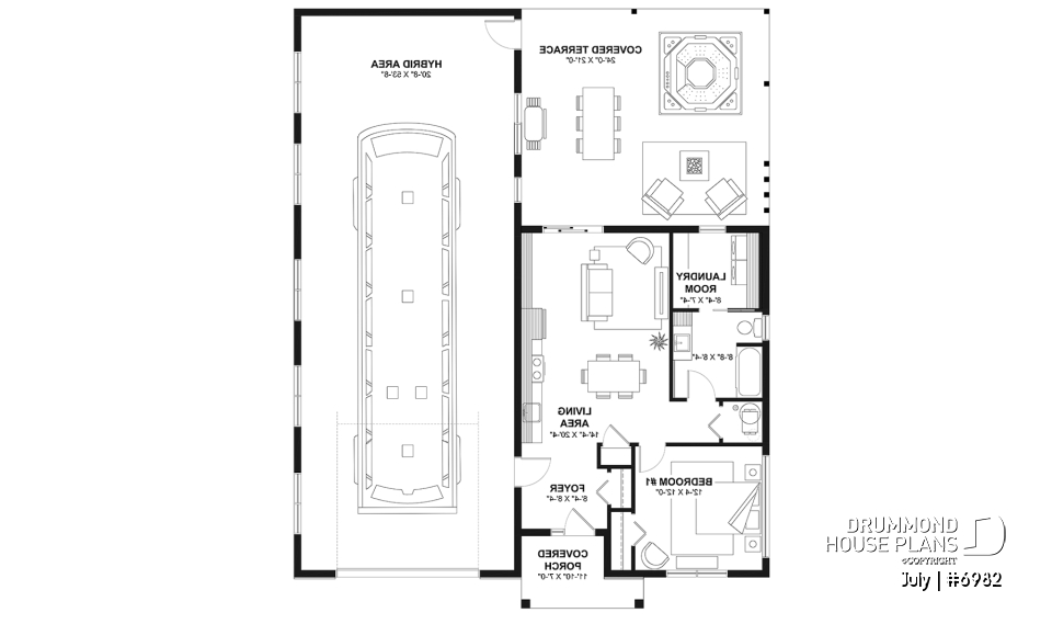1st level - Small contemporary house w/ attached garage for RV, and one bedroom OR option without garage, with 3 bedrooms - July