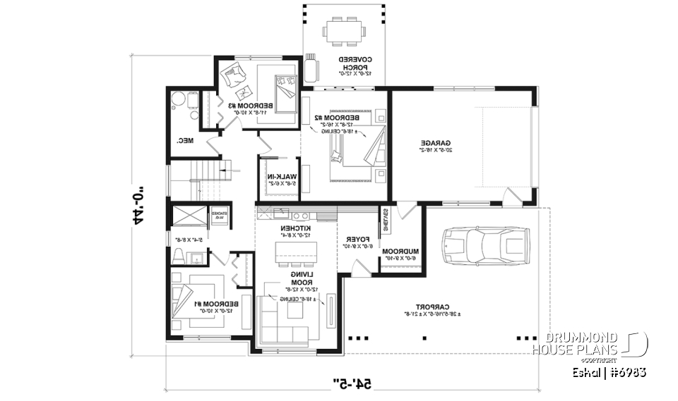 1st level option 1 - Modern one bedroom home with attached RV garage and single and four bedroom garage option - Eskal