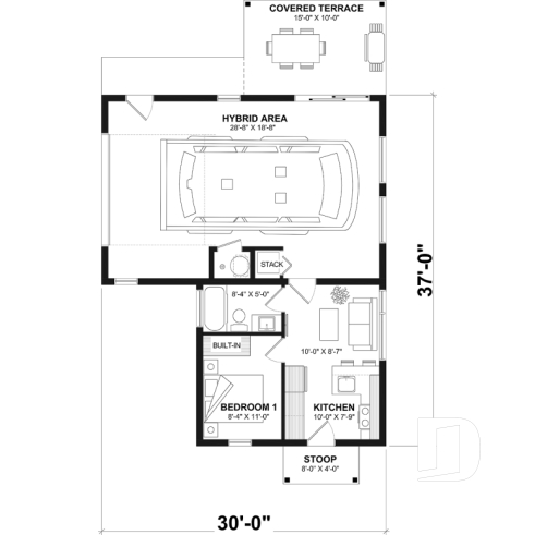 1st level - Small Modern house with 28'8'' x 18'8'' size VR garage and several floor layout options - Halte
