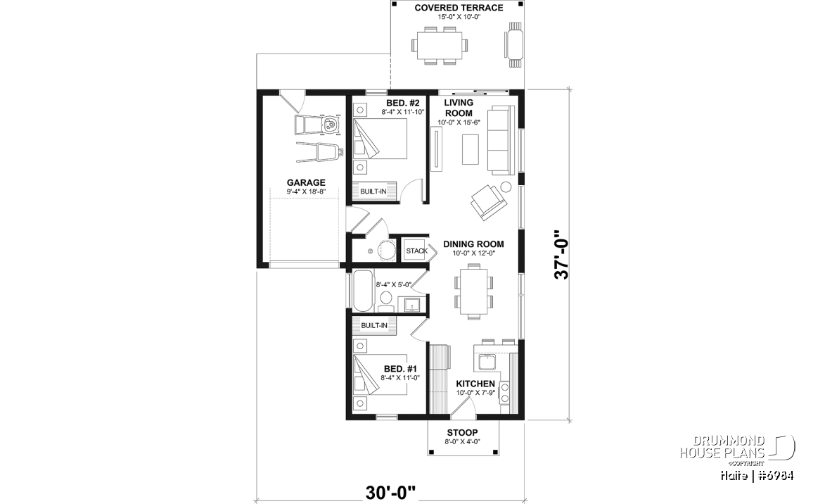1st level option 1 - Small Modern house with 28'8'' x 18'8'' size VR garage and several floor layout options - Halte