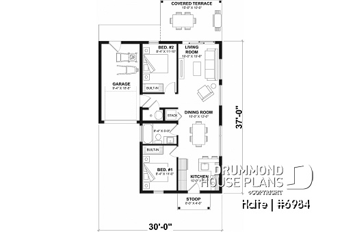 1st level option 1 - Small Modern house with 28'8'' x 18'8'' size VR garage and several floor layout options - Halte