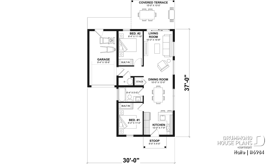 1st level option 1 - Small Modern house with 28'8'' x 18'8'' size VR garage and several floor layout options - Halte