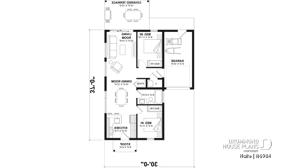 1st level option 1 - Small Modern house with 28'8'' x 18'8'' size VR garage and several floor layout options - Halte