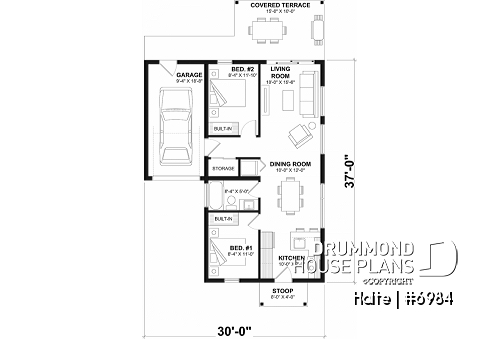 1st level option 2 - Small Modern house with 28'8'' x 18'8'' size VR garage and several floor layout options - Halte