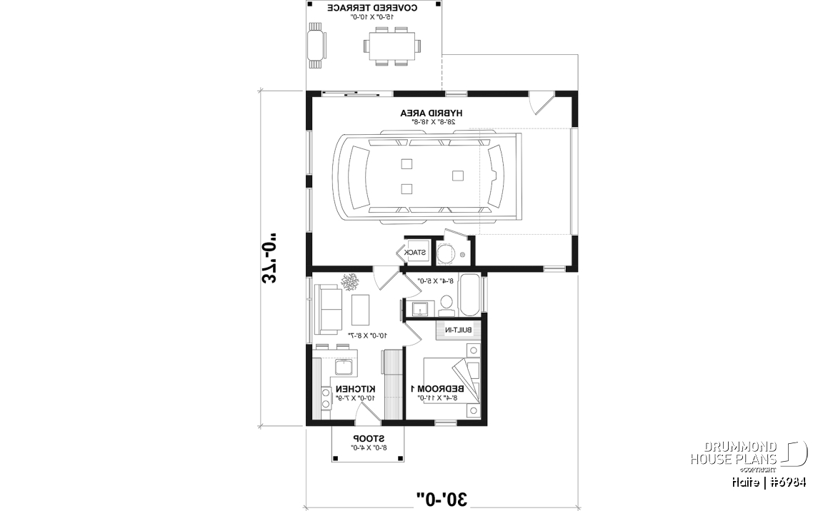 1st level - Small Modern house with 28'8'' x 18'8'' size VR garage and several floor layout options - Halte