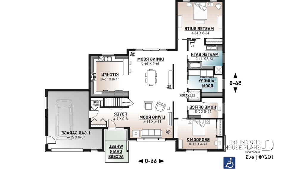 1st level - Wheelchair-accessible ranch home with elevator, integrated garage and barrier-free main floor design. - Eve
