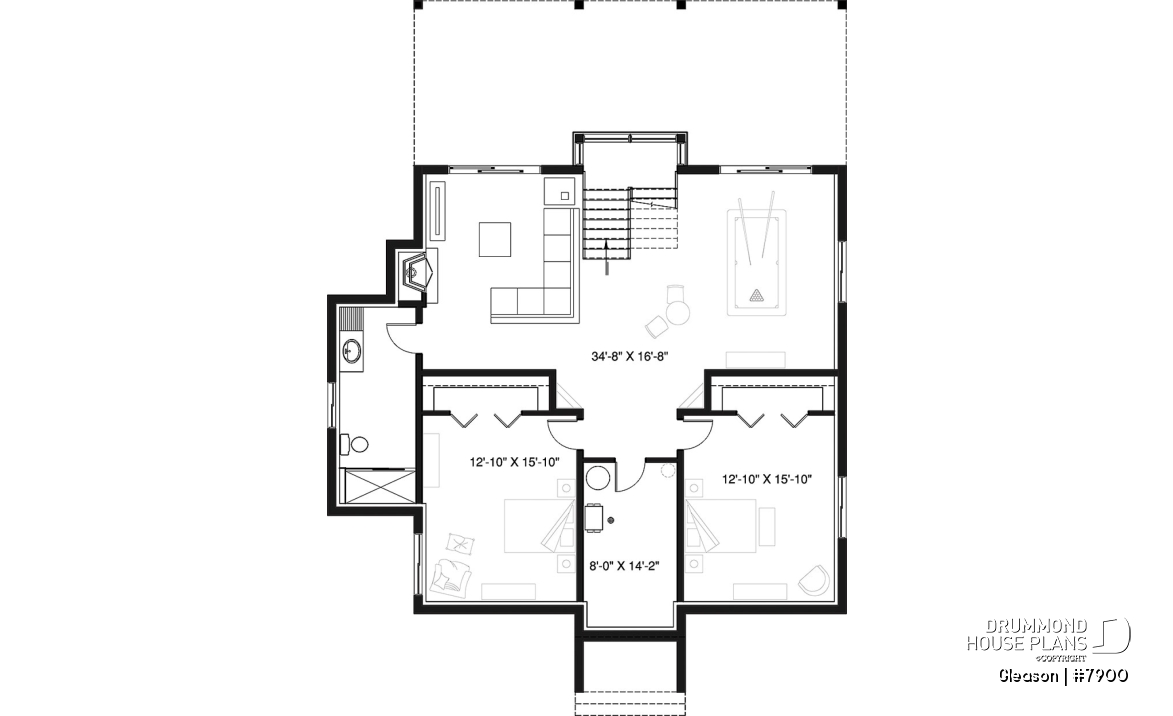 Basement - Modern Cottage house plan with finished walkout basement, 4 beds, 3 baths, large rear terrace, 2 fireplaces - Gleason