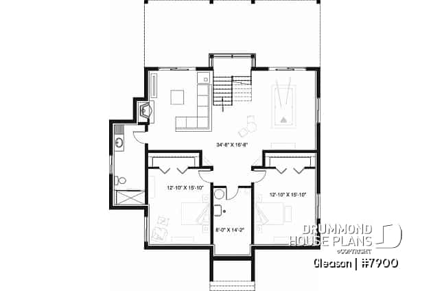 Basement - Modern Cottage house plan with finished walkout basement, 4 beds, 3 baths, large rear terrace, 2 fireplaces - Gleason