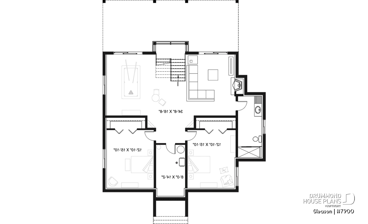 Basement - Modern Cottage house plan with finished walkout basement, 4 beds, 3 baths, large rear terrace, 2 fireplaces - Gleason