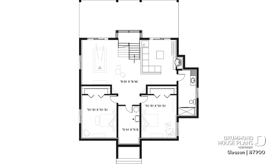 Basement - Modern Cottage house plan with finished walkout basement, 4 beds, 3 baths, large rear terrace, 2 fireplaces - Gleason
