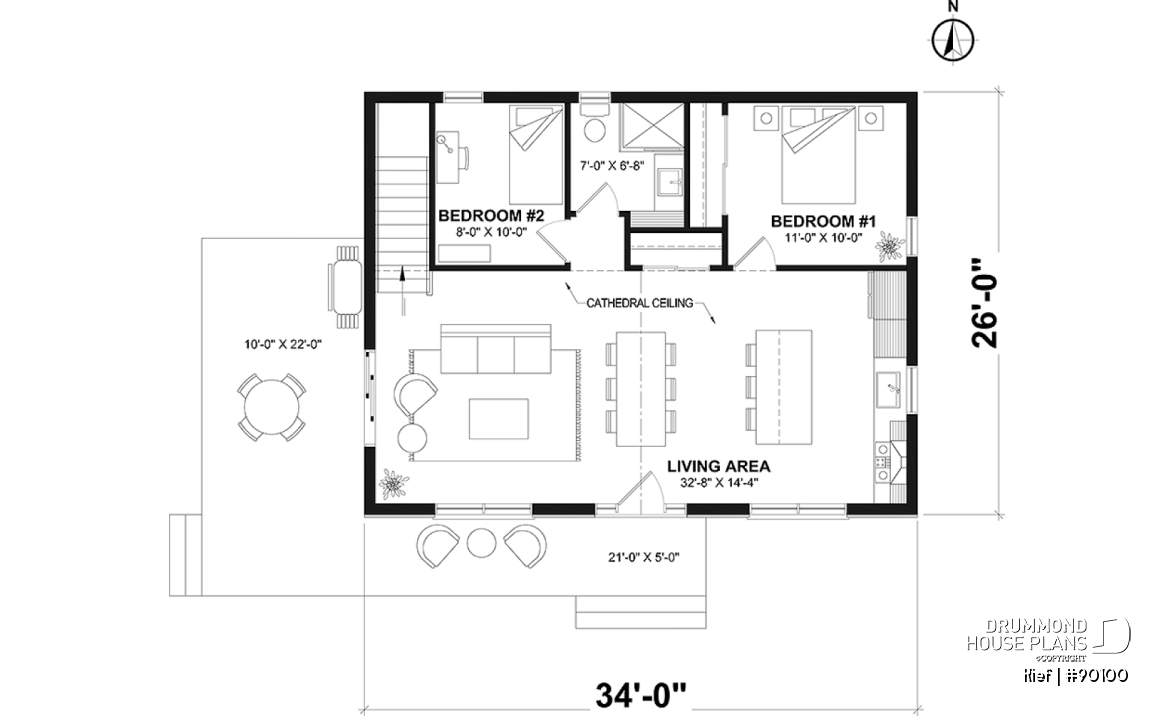 1st level - Small chalet or compact eco-friendly house plan, 2 to 4 bedrooms, cathedral, optional finished basement ($) - Kief