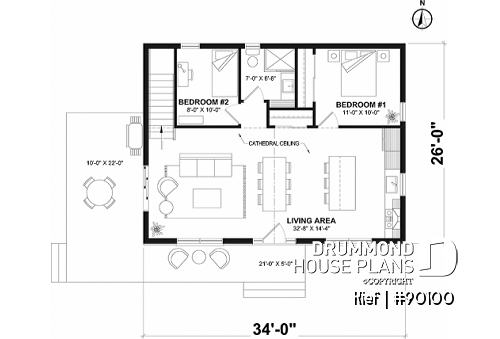 1st level - Small chalet or compact eco-friendly house plan, 2 to 4 bedrooms, cathedral, optional finished basement ($) - Kief