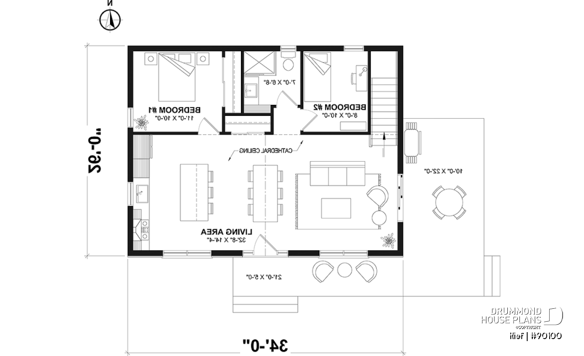 1st level - Small chalet or compact eco-friendly house plan, 2 to 4 bedrooms, cathedral, optional finished basement ($) - Kief