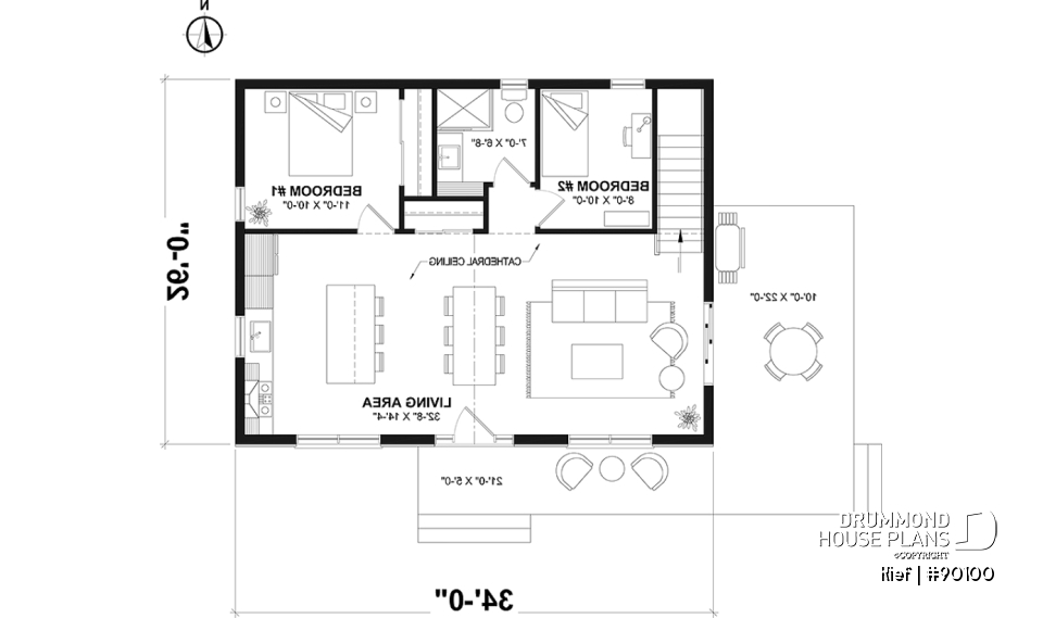 1st level - Small chalet or compact eco-friendly house plan, 2 to 4 bedrooms, cathedral, optional finished basement ($) - Kief