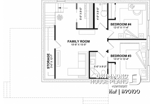 Finished basement - Small chalet or compact eco-friendly house plan, 2 to 4 bedrooms, cathedral, optional finished basement ($) - Kief