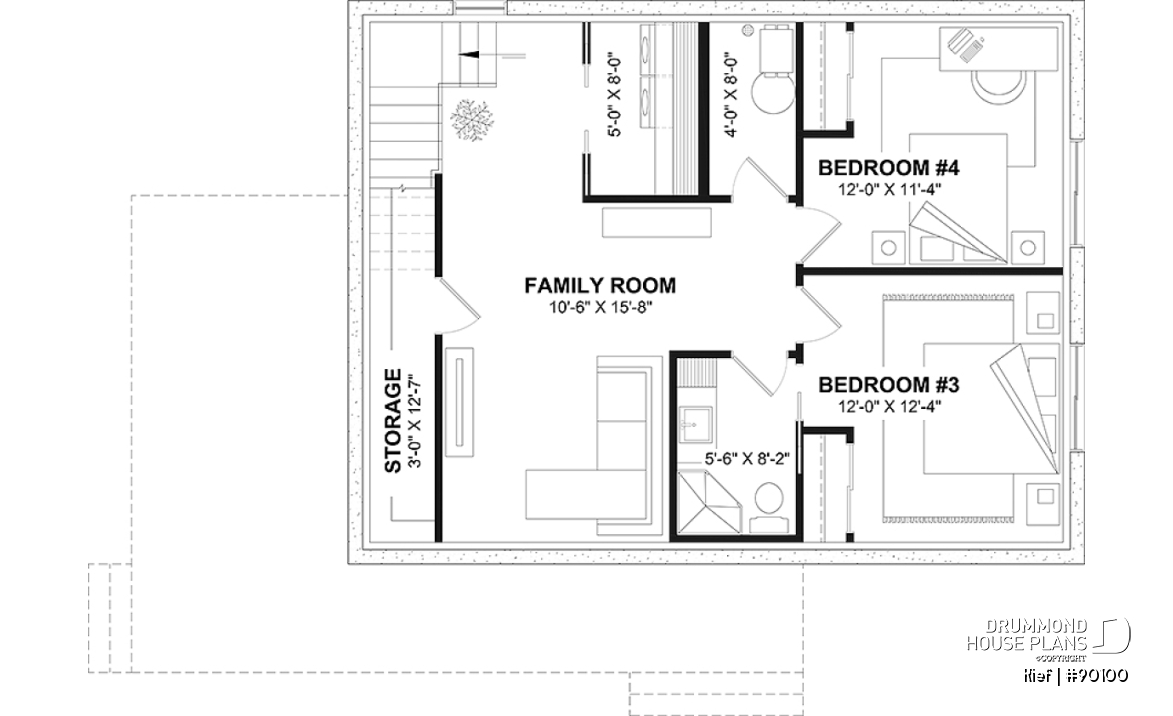 Finished basement (Optional $) - Small chalet or compact eco-friendly house plan, 2 to 4 bedrooms, cathedral, optional finished basement ($) - Kief