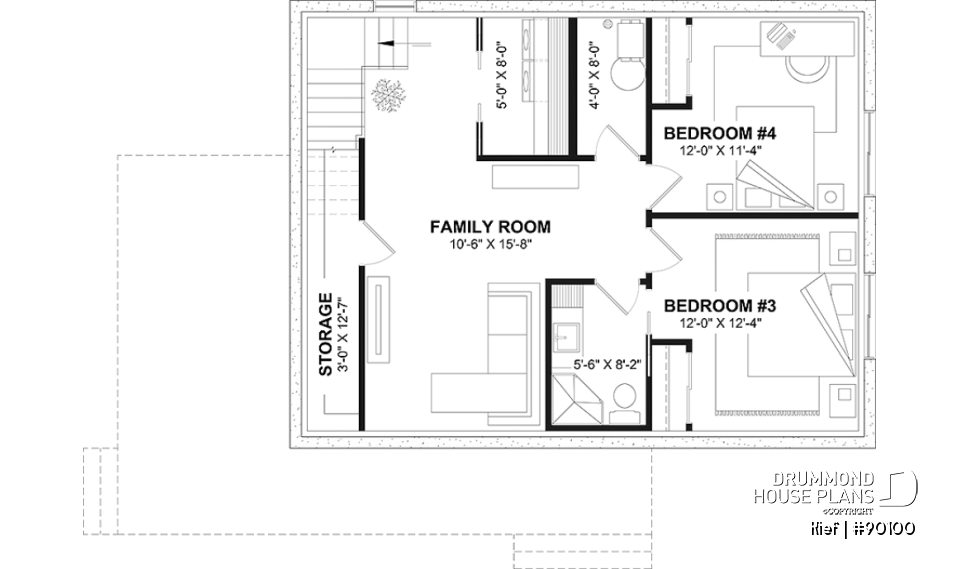 Finished basement (Optional $) - Small chalet or compact eco-friendly house plan, 2 to 4 bedrooms, cathedral, optional finished basement ($) - Kief