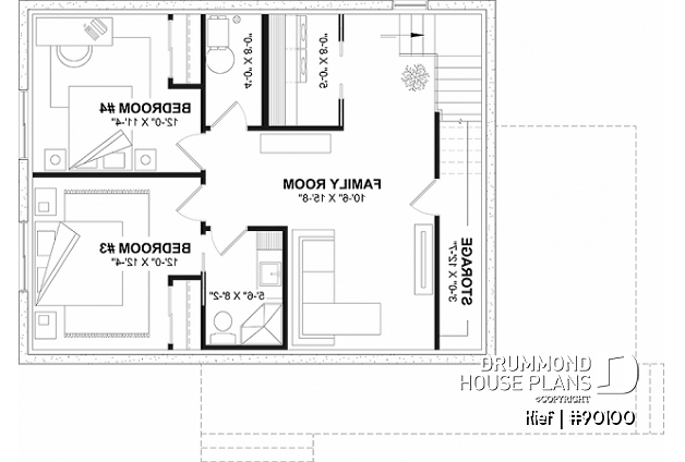 Finished basement (Optional $) - Small chalet or compact eco-friendly house plan, 2 to 4 bedrooms, cathedral, optional finished basement ($) - Kief