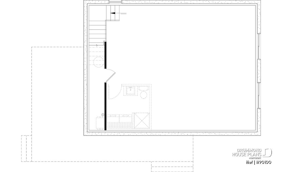 Unfinished basement - Small chalet or compact eco-friendly house plan, 2 to 4 bedrooms, cathedral, optional finished basement ($) - Kief