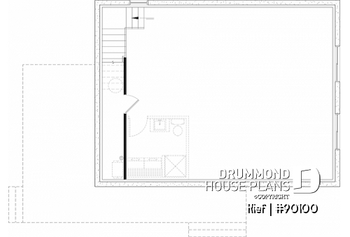 Unfinished basement - Small chalet or compact eco-friendly house plan, 2 to 4 bedrooms, cathedral, optional finished basement ($) - Kief