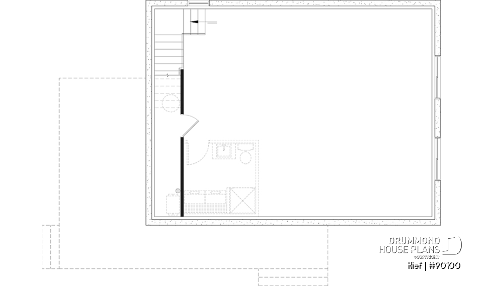Unfinished basement - Small chalet or compact eco-friendly house plan, 2 to 4 bedrooms, cathedral, optional finished basement ($) - Kief