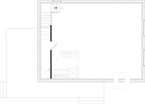 Unfinished basement - Small chalet or compact eco-friendly house plan, 2 to 4 bedrooms, cathedral, optional finished basement ($) - Kief