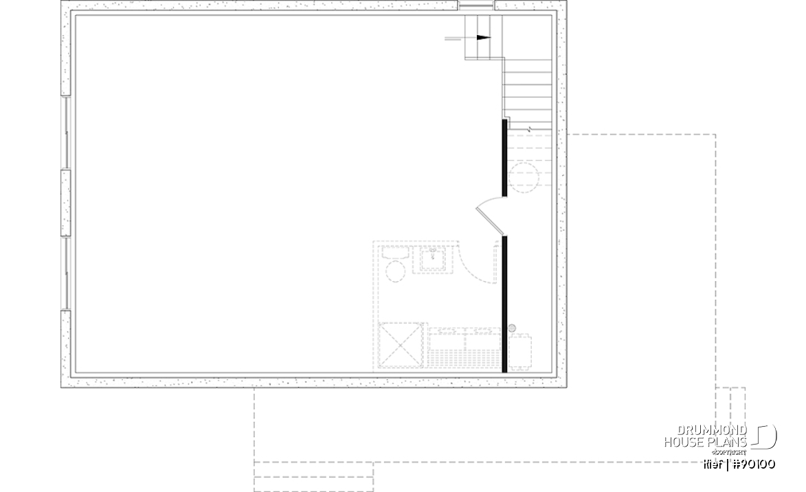 Unfinished basement - Small chalet or compact eco-friendly house plan, 2 to 4 bedrooms, cathedral, optional finished basement ($) - Kief