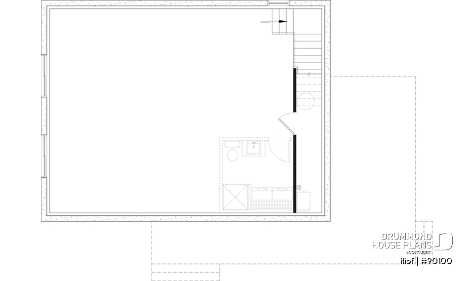 Unfinished basement - Small chalet or compact eco-friendly house plan, 2 to 4 bedrooms, cathedral, optional finished basement ($) - Kief