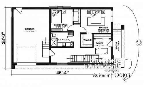 1st level - 2 to 4 bedroom ecological house plan, garage, second floor balcony, trendy reading area (hanging net) - Autumn