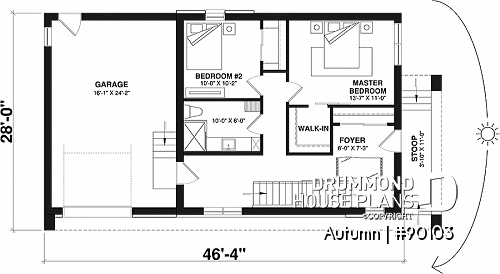 1st level - 2 to 4 bedroom ecological house plan, garage, second floor balcony, trendy reading area (hanging net) - Autumn