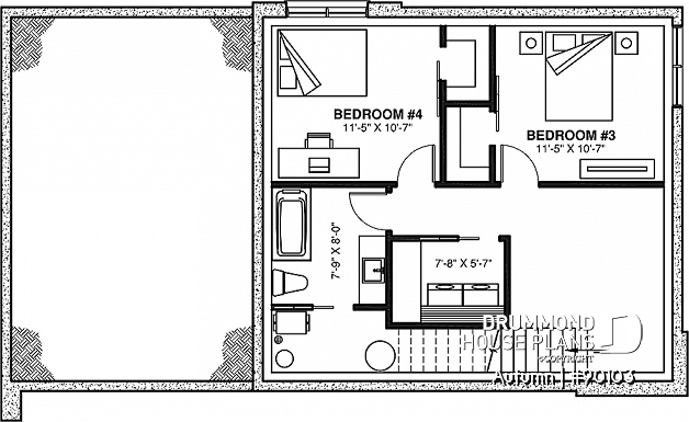 Basement - 2 to 4 bedroom ecological house plan, garage, second floor balcony, trendy reading area (hanging net) - Autumn