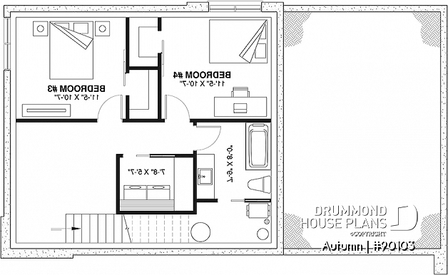 Basement - 2 to 4 bedroom ecological house plan, garage, second floor balcony, trendy reading area (hanging net) - Autumn