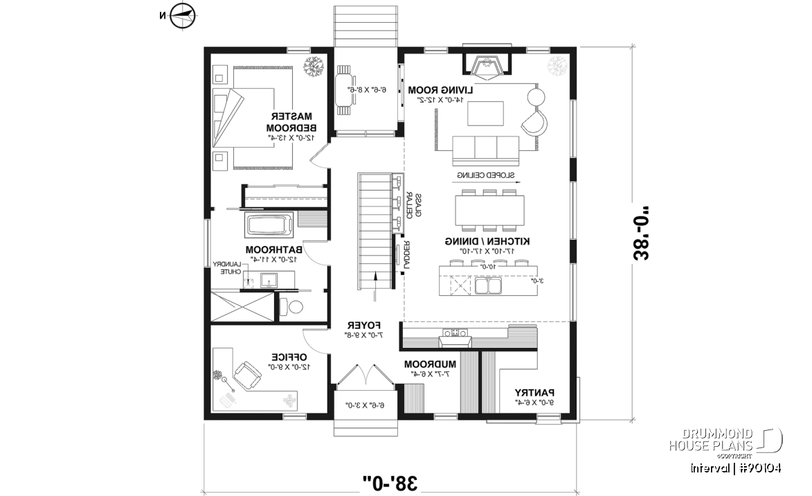 1st level - Environmentally friendly house plan, 1 to 4 beds, den, fireplace, mezzanine, optional finished basement ($) - Interval