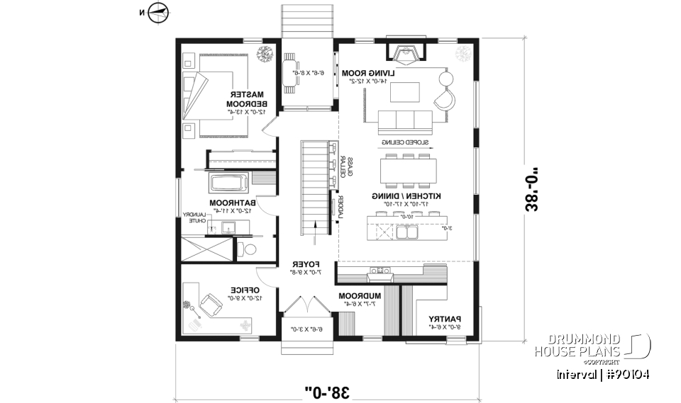 1st level - Environmentally friendly house plan, 1 to 4 beds, den, fireplace, mezzanine, optional finished basement ($) - Interval