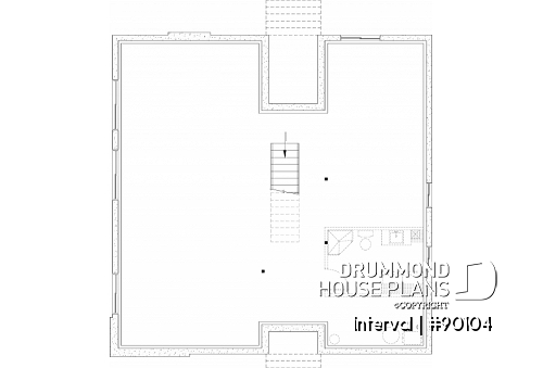 Unfinished basement - Environmentally friendly house plan, 1 to 4 beds, den, fireplace, mezzanine, optional finished basement ($) - Interval