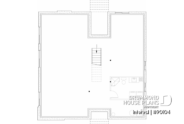 Unfinished basement - Environmentally friendly house plan, 1 to 4 beds, den, fireplace, mezzanine, optional finished basement ($) - Interval