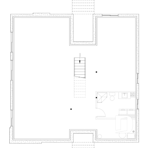 Unfinished basement - Environmentally friendly house plan, 1 to 4 beds, den, fireplace, mezzanine, optional finished basement ($) - Interval