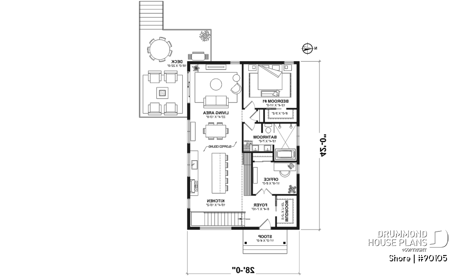 1st level - Scandinavian eco-friendly house plan, 1 to 4 bedrooms, large kitchen, office, optional basement finish ($) - Shore