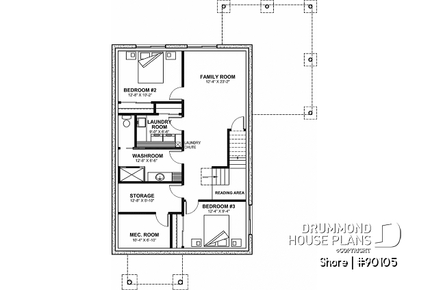 Basement - Ecological house plan with 3 bedrooms, small modern home, kitchen wine cellar and pantry, home office - Shore